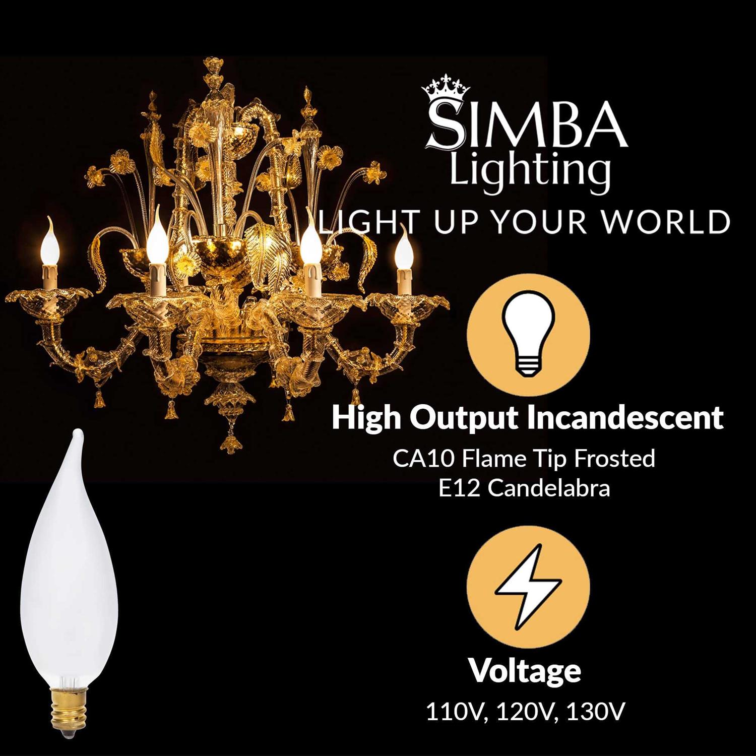 Simba Lighting Candelabra Flame Tip Frosted Ca10 25W E12 Base Light Bulbs 120v Warm - Image 3