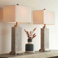 360 Lighting Caldwell Rustic Farmhouse Table Lamps 26 3/4 High Set of 2 Earth Tone Hammered Oatmeal Fabric Rectangular Shade for Bedroom Living Room