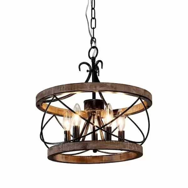 Oaks Aura Farmhouse 5-Light Weathered Wood Cage Rustic Chandelier FC4059-5H - Image 2