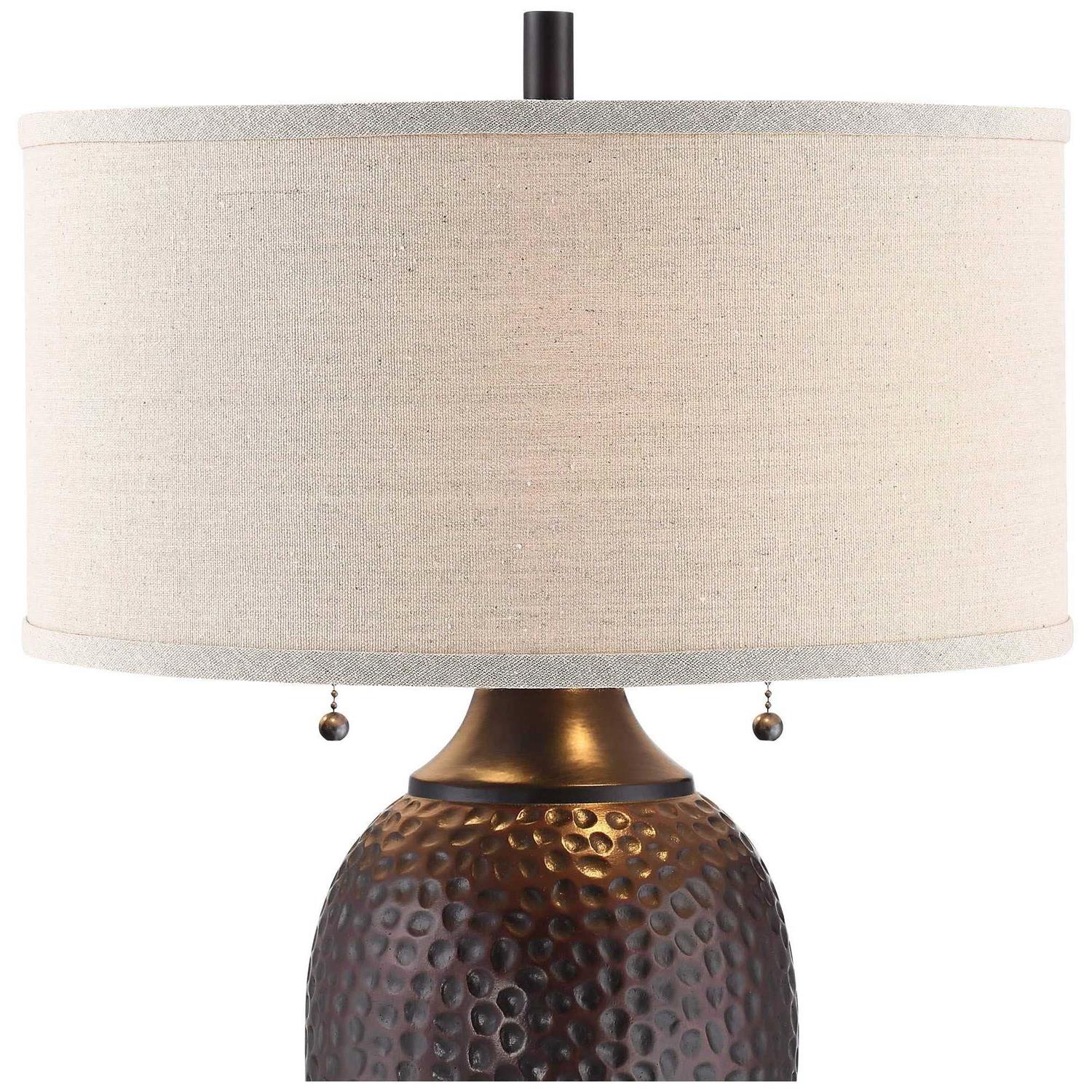 360 Lighting Cody Rustic Farmhouse Table Lamps 26 High Set of 2 Hammered Oiled Bronze Oatmeal Drum Shade for Bedroom Living Room - Image 2