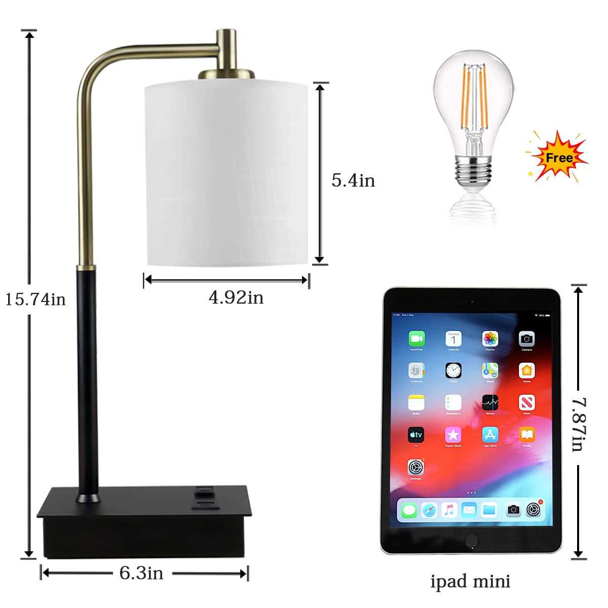 OYedis Touch Control Table Lamp, 3-Way Dimmable Modern Bedside Lamp with USB Port and Outlet - Image 3