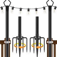 AILBTON 2 Pack Outdoor String Light Poles,10Ft Light Poles for Outside String Lights,Metal Light Poles Stand with Fence Brackets and Fork for Deck