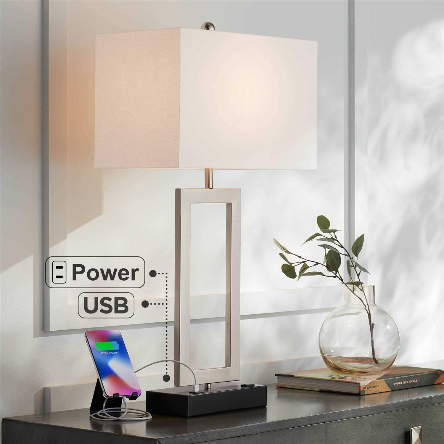 360 Lighting Todd Modern Table Lamp USB and AC Power Outlet in Base 30 Tall - Image 2