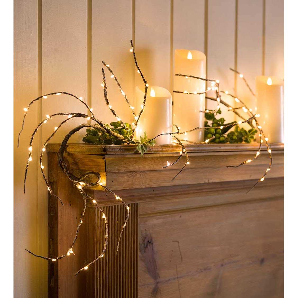 Plow & Hearth Indoor/Outdoor Birch Garland with 165 Micro LED Lights
