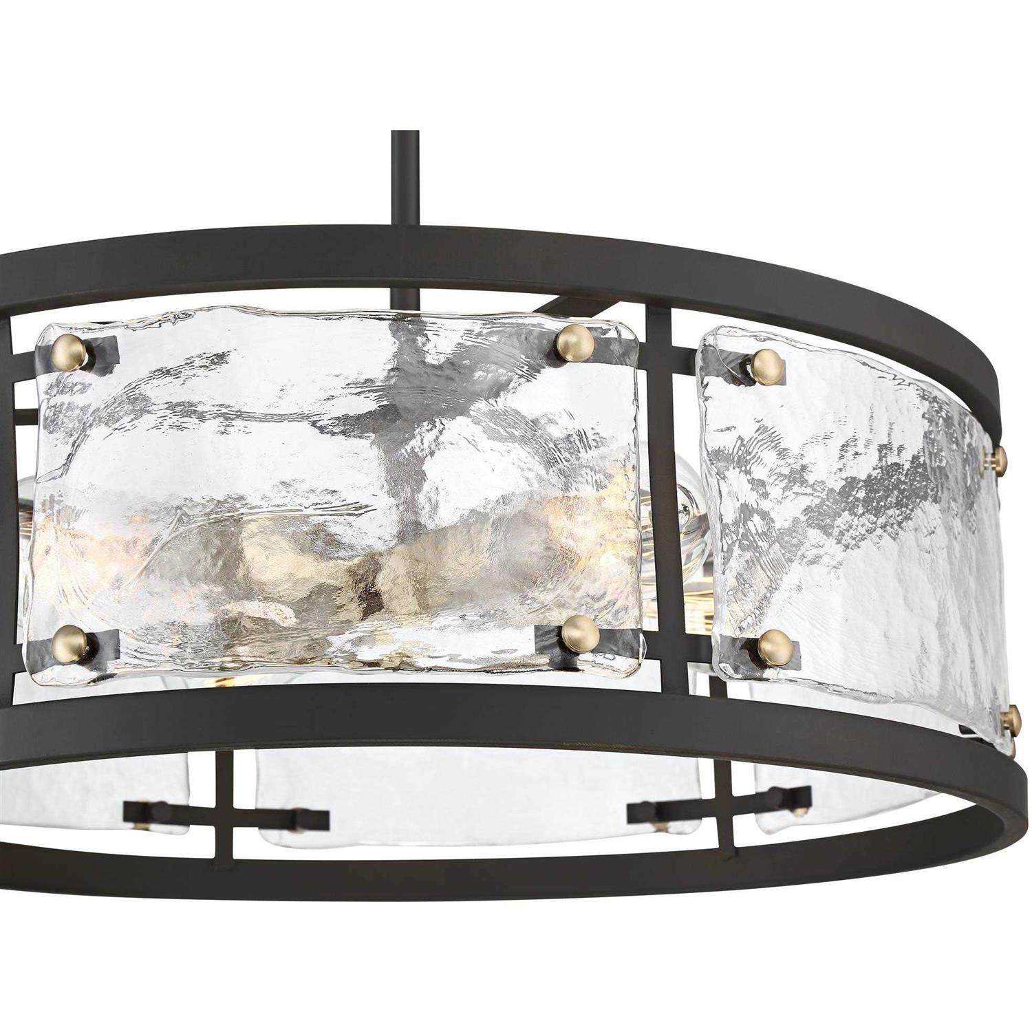 Possini Euro Design Campanelli Bronze Brass Pendant Chandelier Lighting 19 Wide Farmhouse Rustic Drum Waterglass Shade 4-Light Fixture for Dining - Image 3