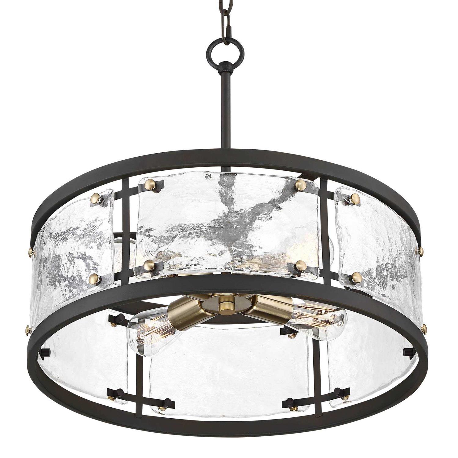 Possini Euro Design Campanelli Bronze Brass Pendant Chandelier Lighting 19 Wide Farmhouse Rustic Drum Waterglass Shade 4-Light Fixture for Dining - Image 5