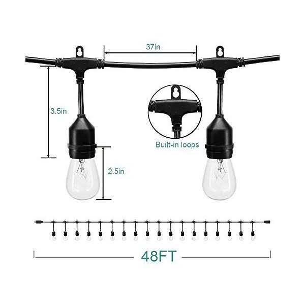addlon Outdoor String Lights Commercial Grade Weatherproof Strand Edison Vintage Bulbs - Image 5