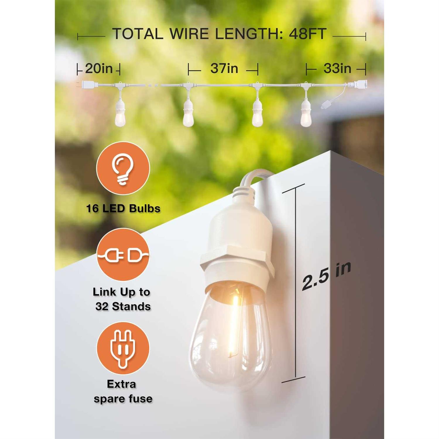 addlon Outdoor String Lights Commercial Grade Weatherproof Strand Edison Vintage Bulbs - Image 2