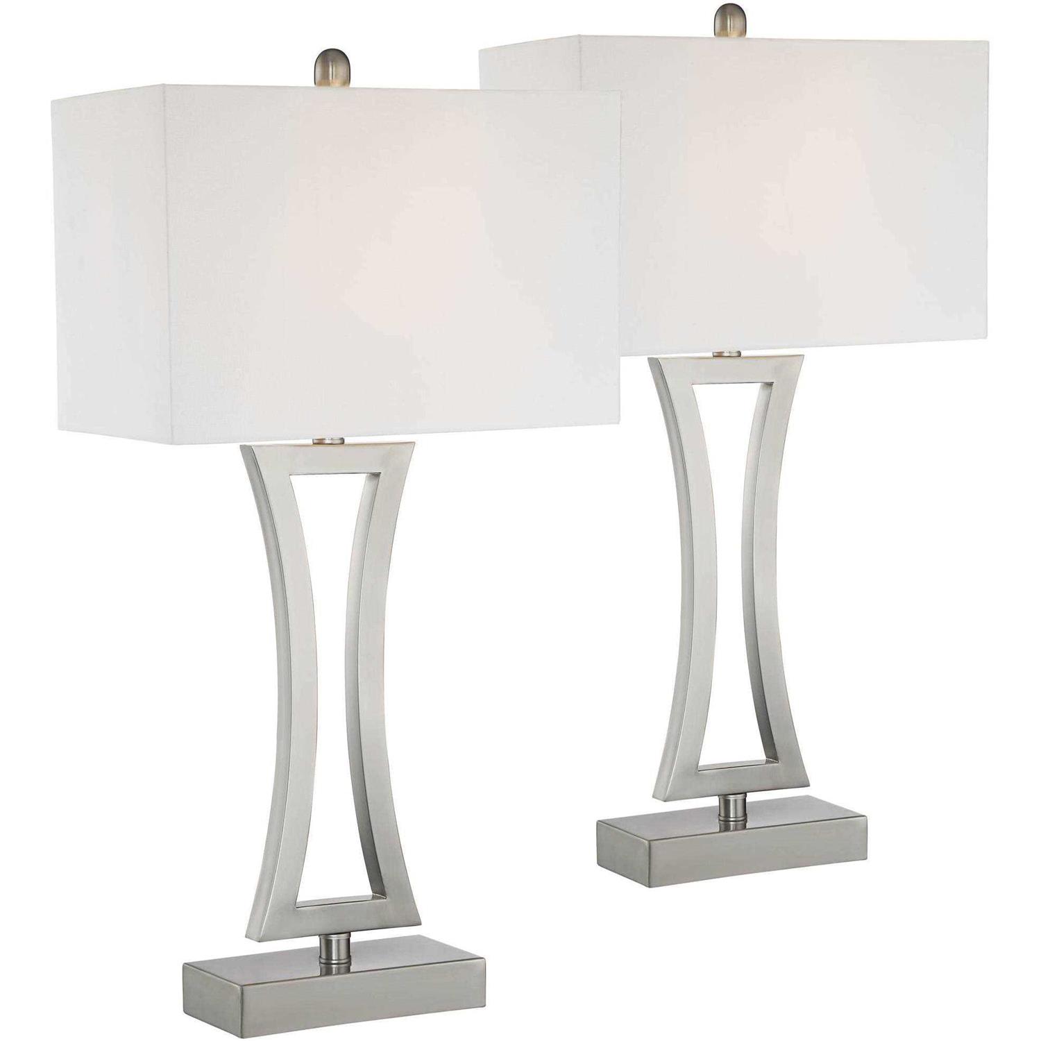 360 Lighting Roxie Modern Table Lamps 31 Tall Set of 2 Brushed Nickel Off White Fabric Rectangular Shade for Bedroom