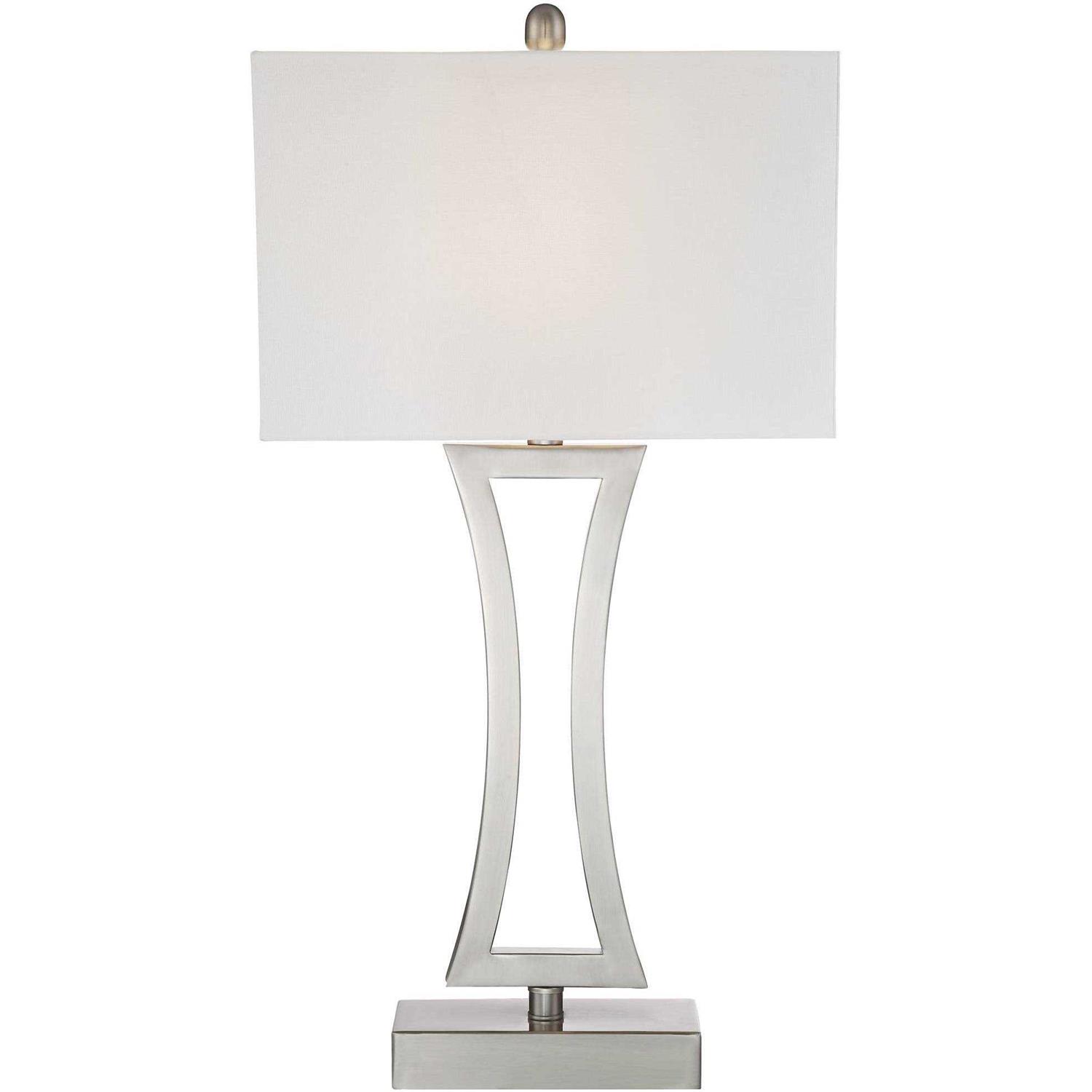 360 Lighting Roxie Modern Table Lamps 31 Tall Set of 2 Brushed Nickel Off White Fabric Rectangular Shade for Bedroom - Image 3