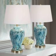 Possini Euro Design Asian Table 27 Tall Teal Ceramic Temple Jar White