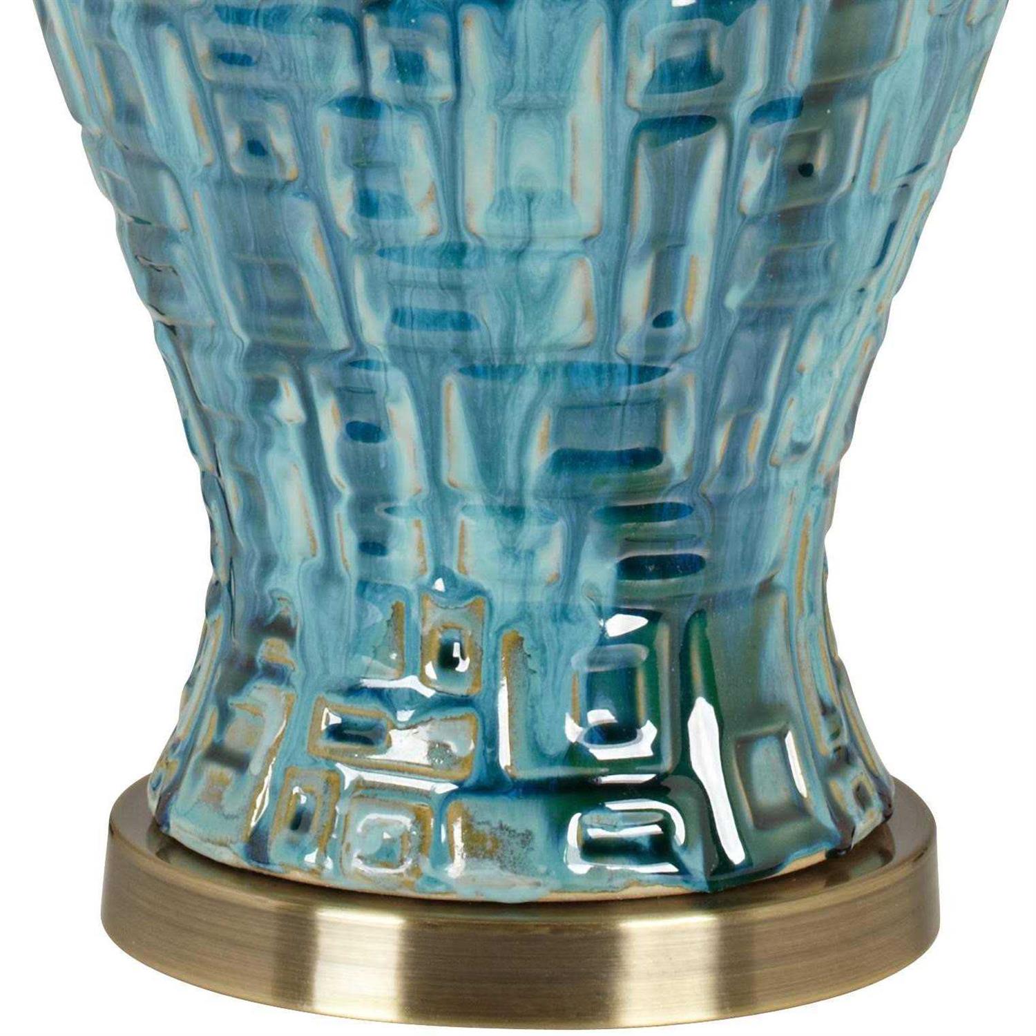 Possini Euro Design Asian Table 27 Tall Teal Ceramic Temple Jar White - Image 2