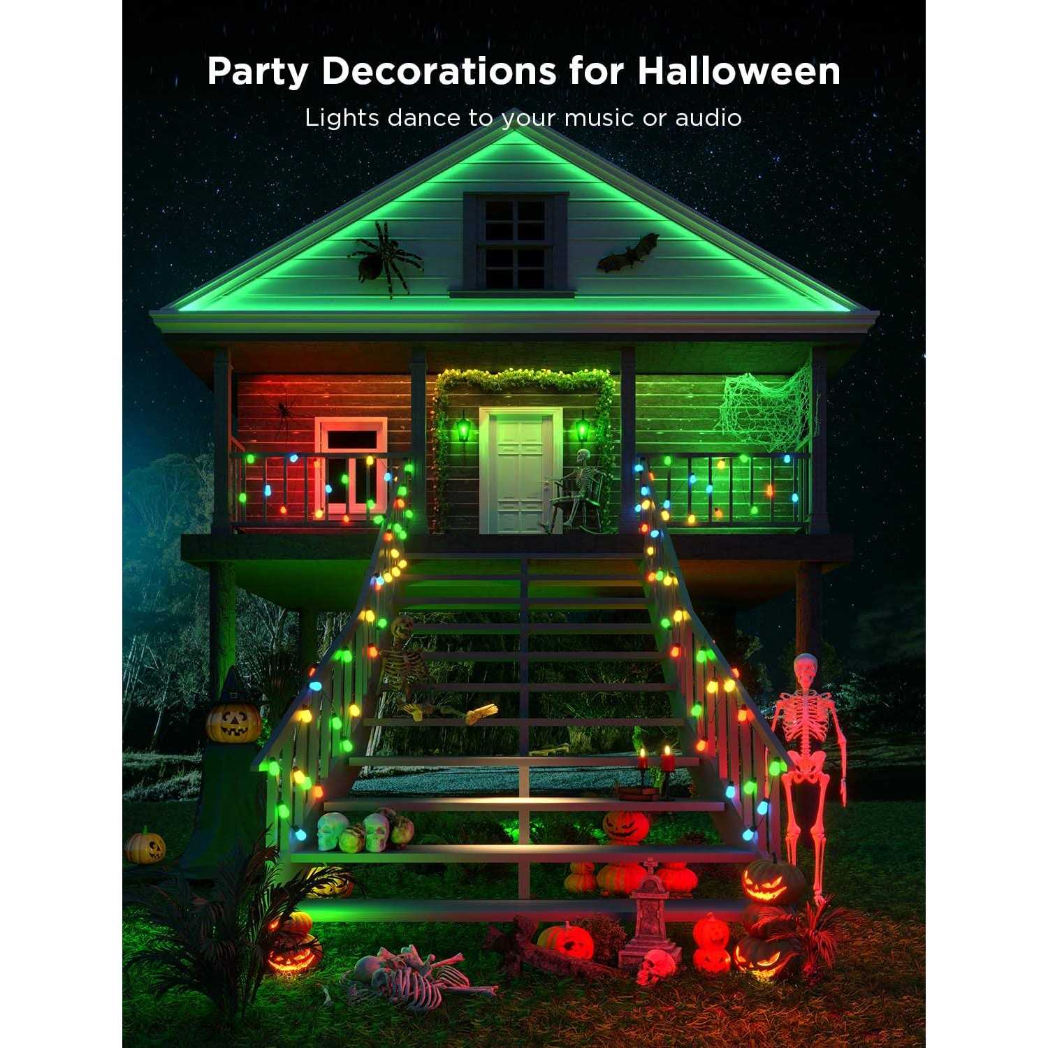 96ft Govee Smart Outdoor String Lights with RGBIC Warm White LED Bulbs - Image 3