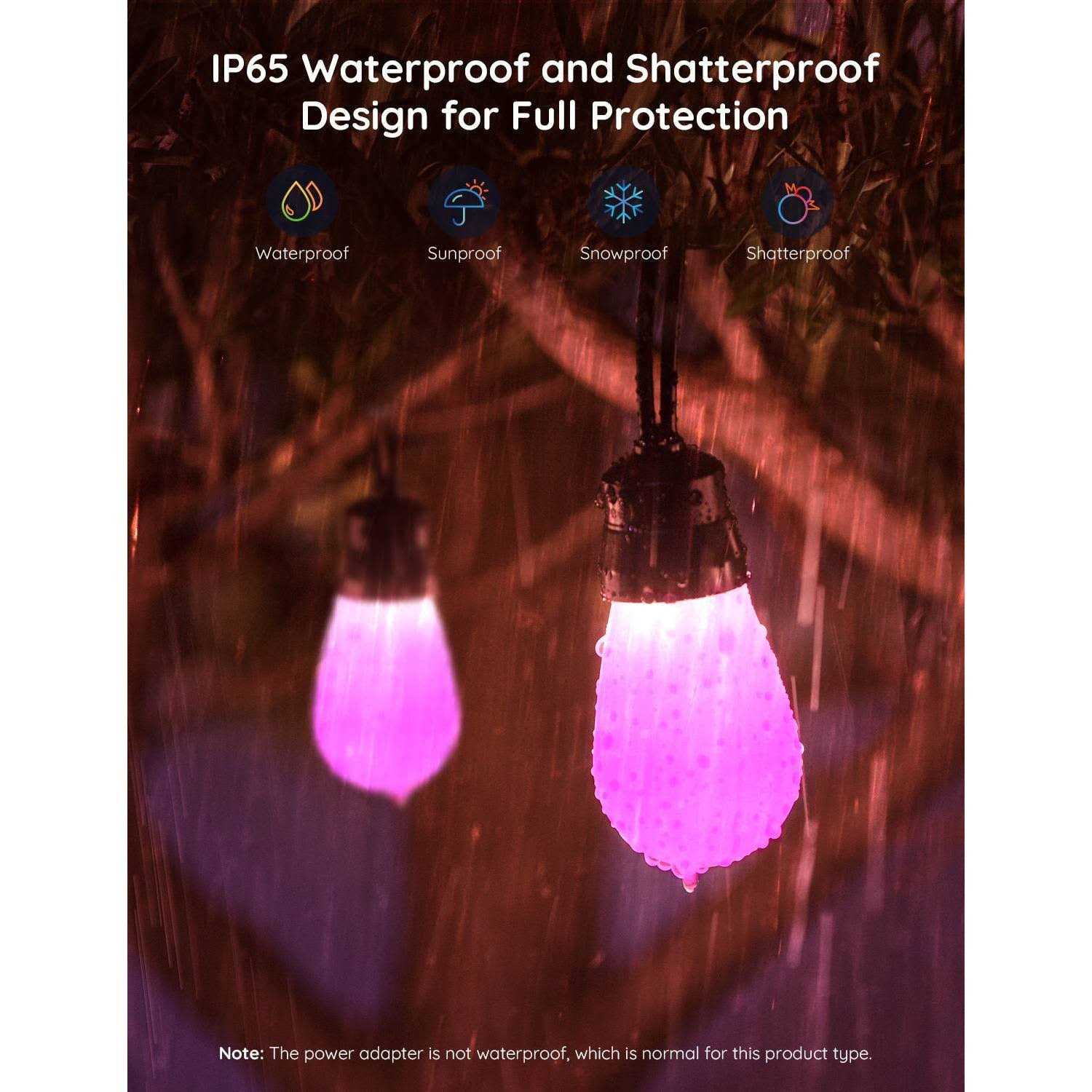 96ft Govee Smart Outdoor String Lights with RGBIC Warm White LED Bulbs - Image 2