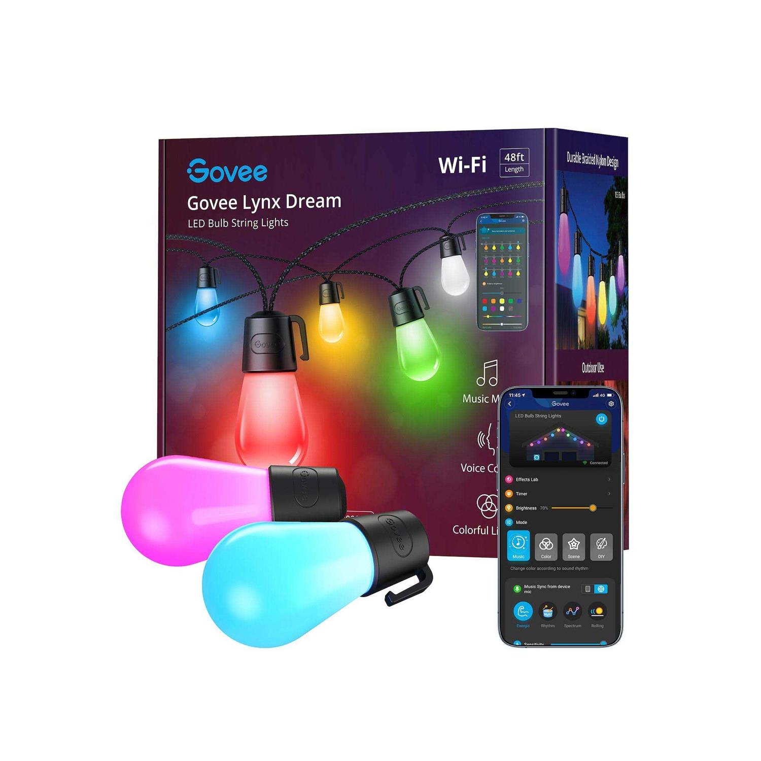 96ft Govee Smart Outdoor String Lights with RGBIC Warm White LED Bulbs - Image 3