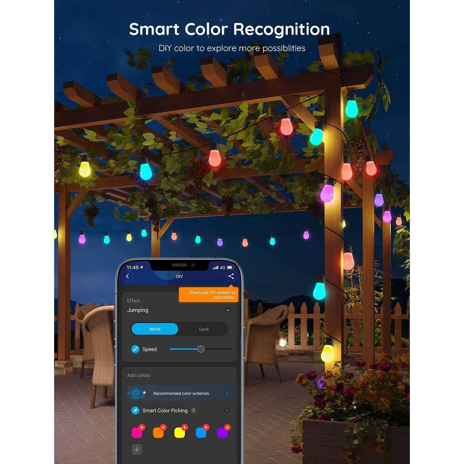 96ft Govee Smart Outdoor String Lights with RGBIC Warm White LED Bulbs - Image 4