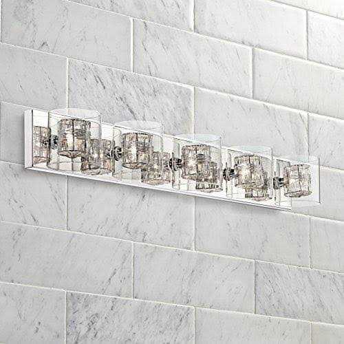 Possini Euro Design Modern Wall Mount Light Polished Chrome Silver Aluminum Wrapped Wire 39 Wide 5-Light Vanity Fixture Clear Borosilicate Glass - Image 3
