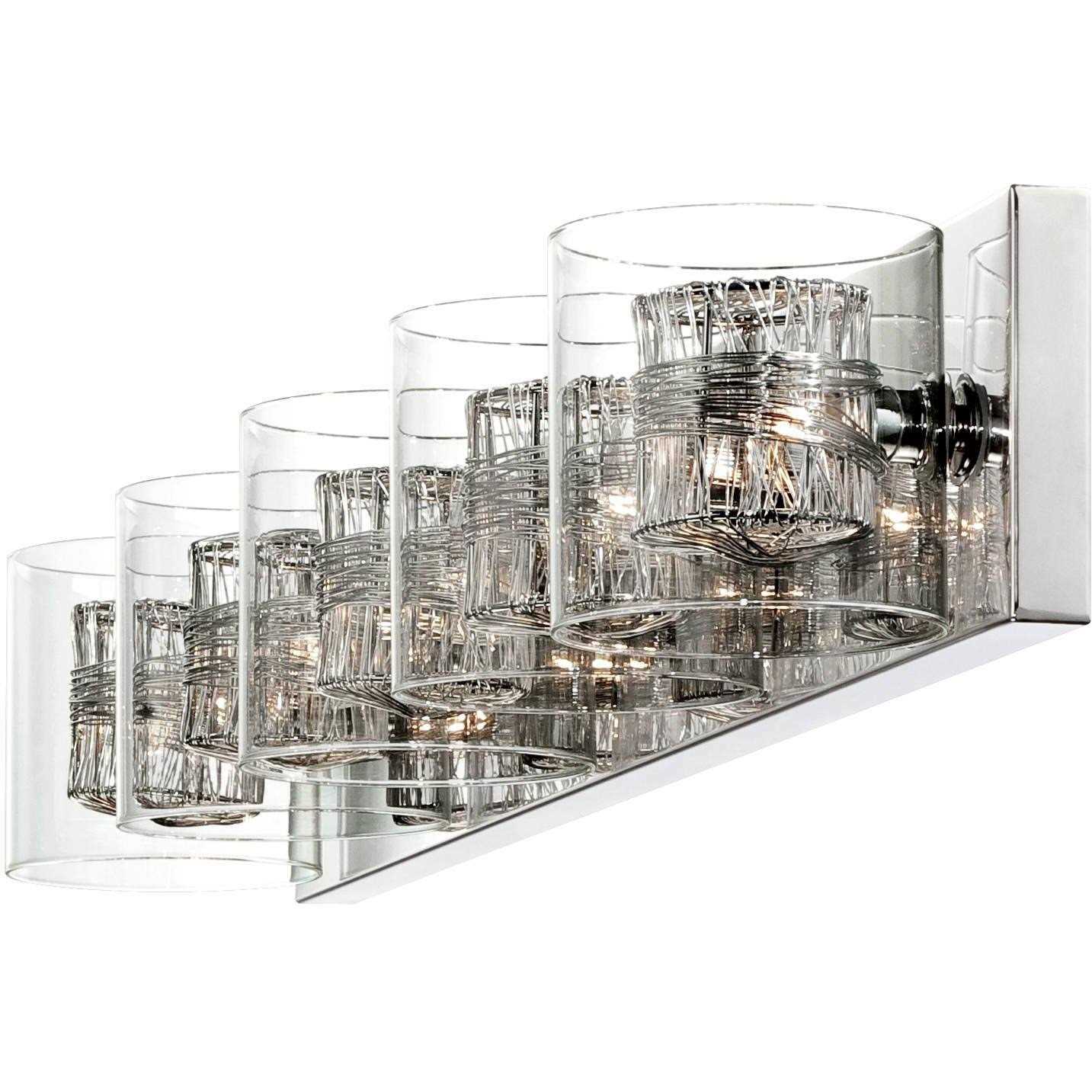 Possini Euro Design Modern Wall Mount Light Polished Chrome Silver Aluminum Wrapped Wire 39 Wide 5-Light Vanity Fixture Clear Borosilicate Glass - Image 4
