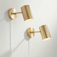 360 Lighting Carla Modern Wall Polished Brass Plug-in 5 Light Fixture Cylinder Down Shade for Bedroom Reading Living Room