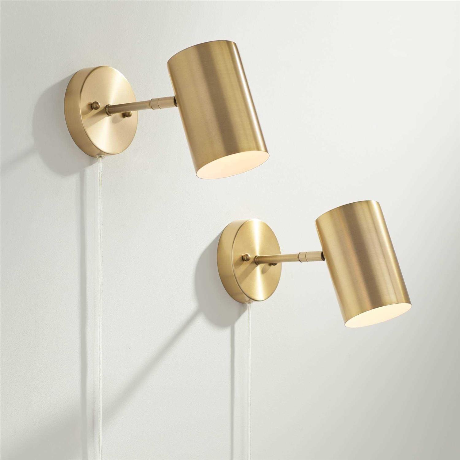 360 Lighting Carla Modern Wall Polished Brass Plug-in 5 Light Fixture Cylinder Down Shade for Bedroom Reading Living Room
