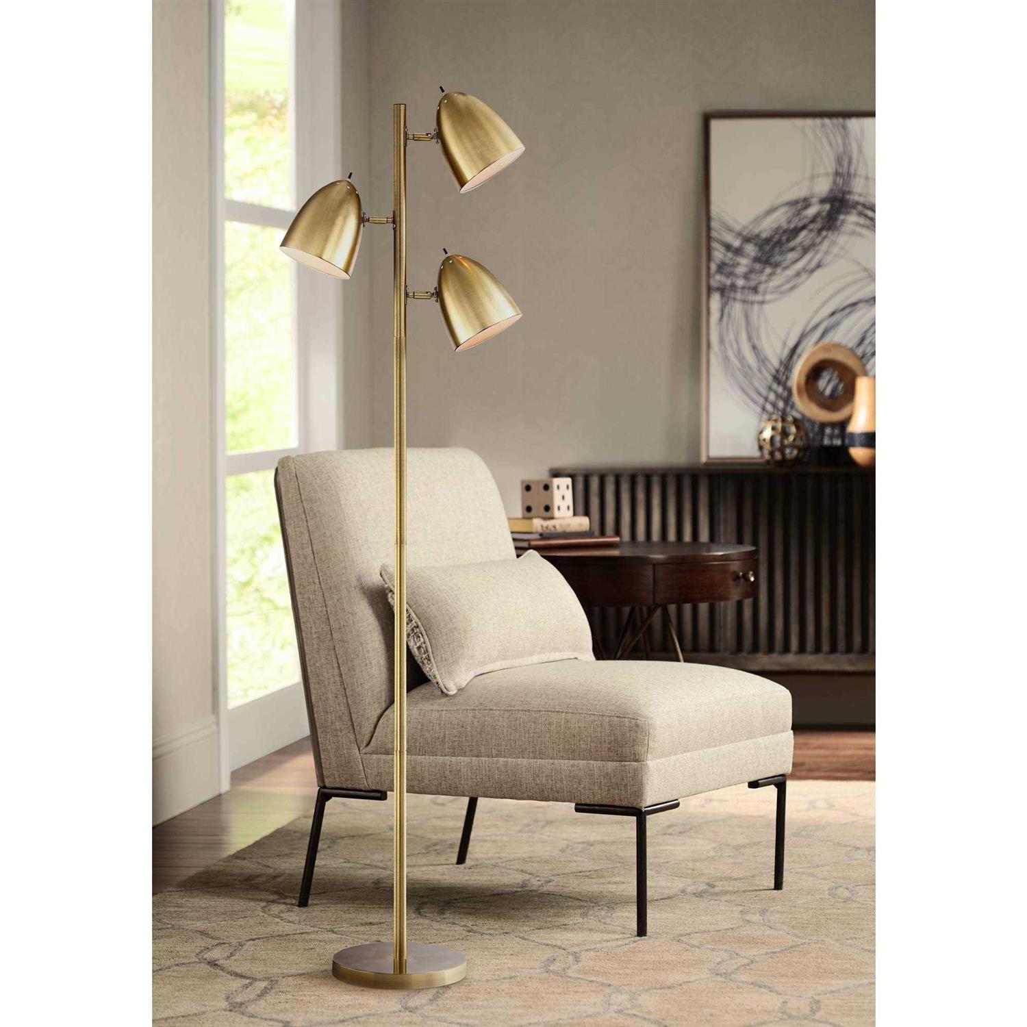 360 Lighting Aaron Aged Brass 3-Light Floor Lamp - Image 3