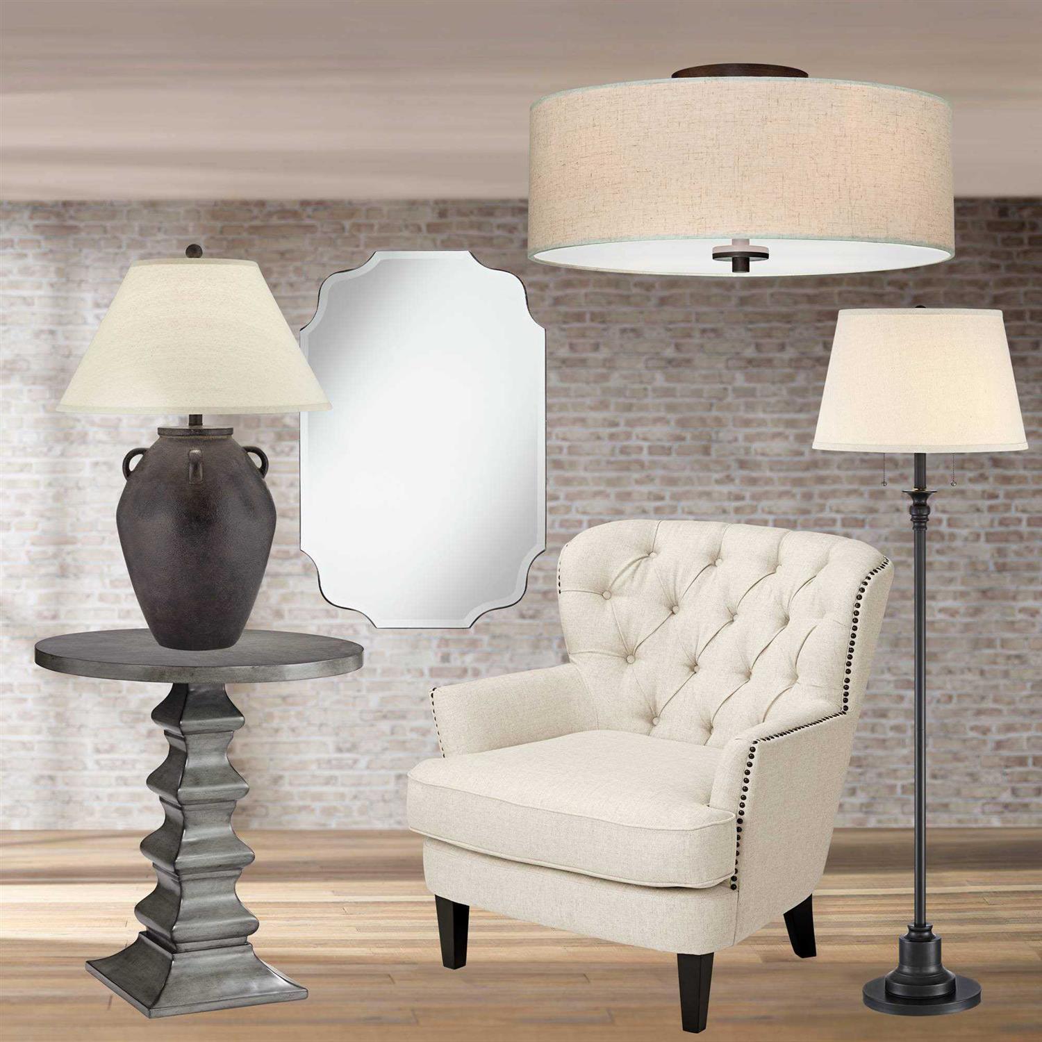 Regency Hill Sylvan Modern Ceiling Light Flush-Mount Fixture 18 Wide Bronze 4-Light Oatmeal Fabric Drum Shade for Bedroom Kitchen Living Room - Image 2