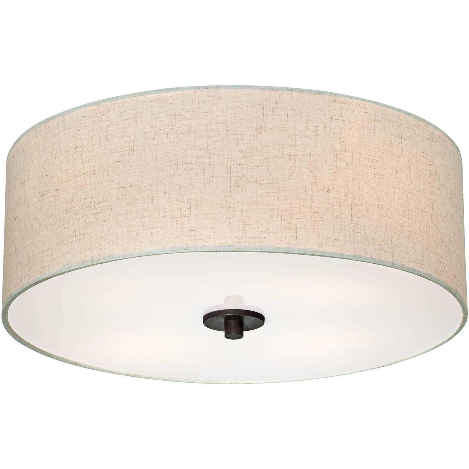 Regency Hill Sylvan Modern Ceiling Light Flush-Mount Fixture 18 Wide Bronze 4-Light Oatmeal Fabric Drum Shade for Bedroom Kitchen Living Room - Image 3
