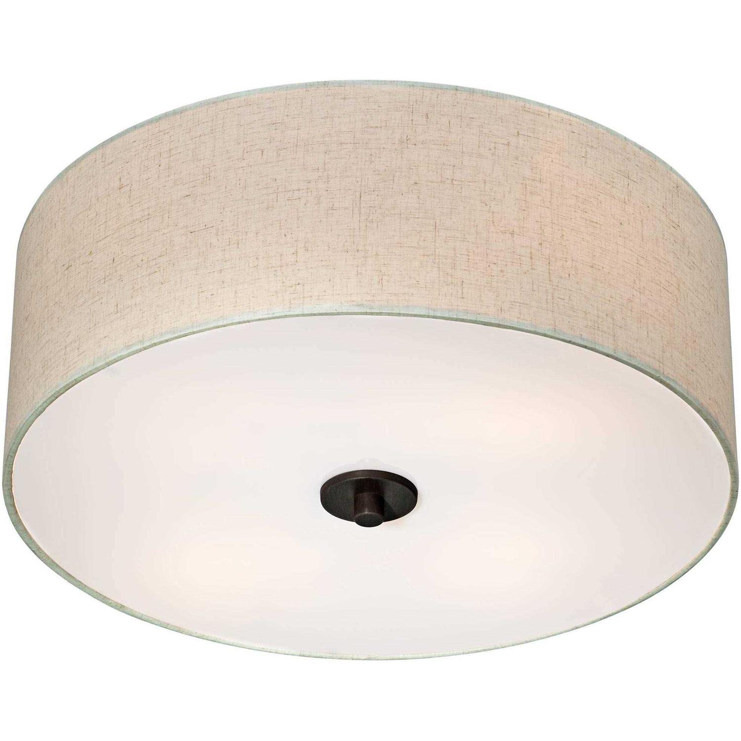 Regency Hill Sylvan Modern Ceiling Light Flush-Mount Fixture 18 Wide Bronze 4-Light Oatmeal Fabric Drum Shade for Bedroom Kitchen Living Room - Image 4