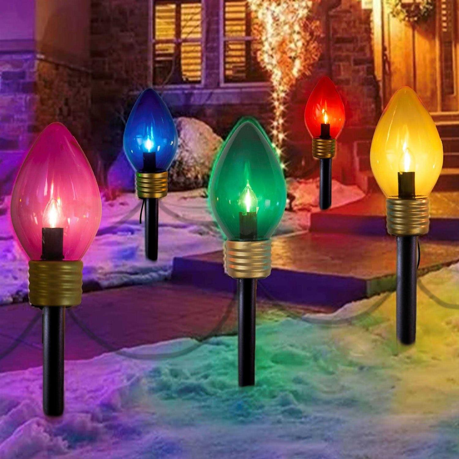 Novelty Lights 5 Light Jumbo LED C7 Multi Color Pathway Light Set