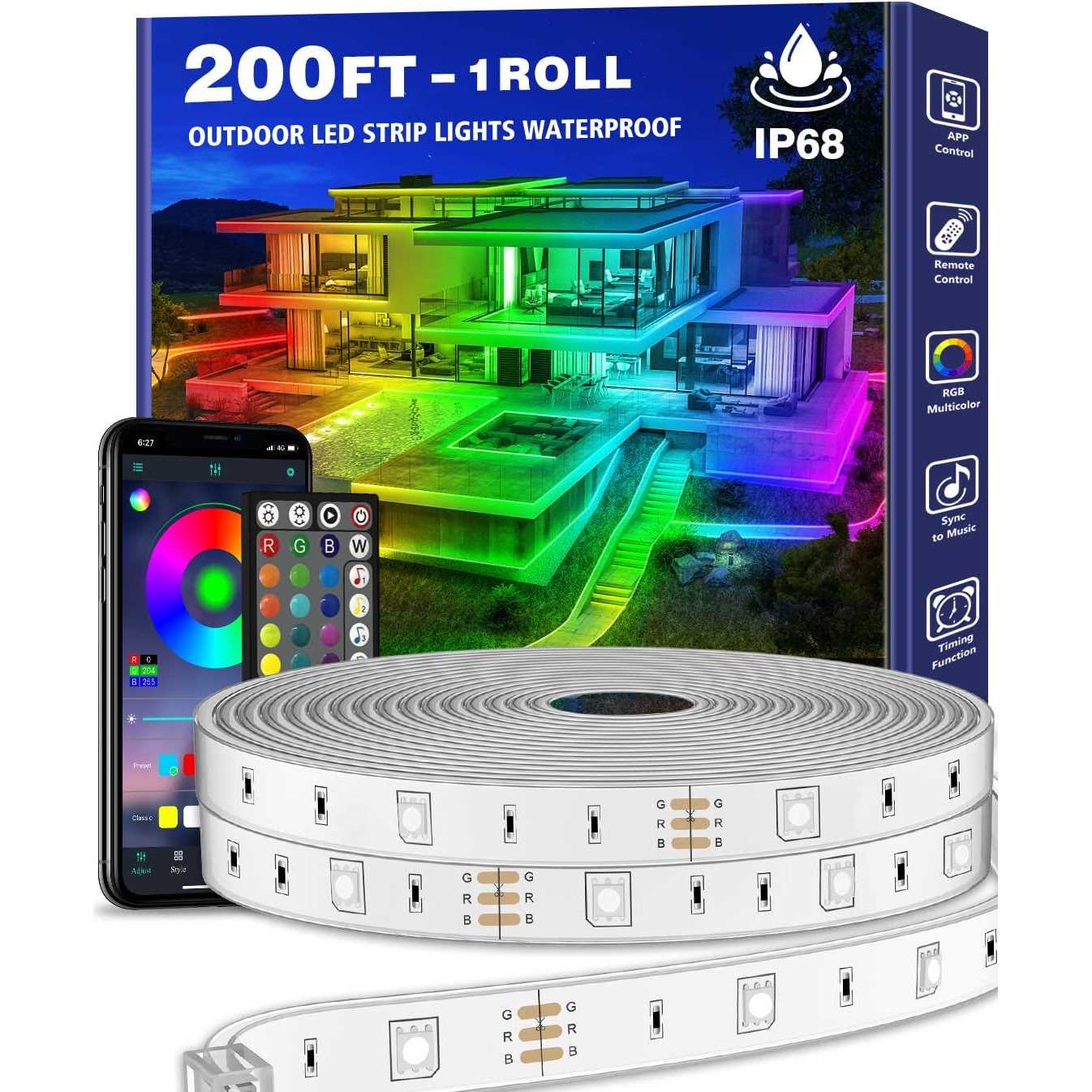 200ft Outdoor Led Strip Lights Waterproof 1 Roll,IP68 Outside Led Light Strips Waterproof with App and Remote,Music Sync RGB Exterior Led Rope - Image 5