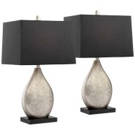 Regency Hill Marco Modern Art Deco Table Lamps 25 High Set of 2 Silver Luxe Black Rectangular Shade for Bedroom Living Room Bedside Nightstand Office