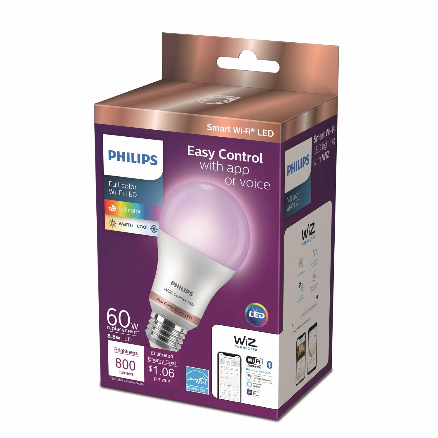 Philips Smart LED 60-Watt A19 General Purpose Light Bulb Frosted Color & Tunable White