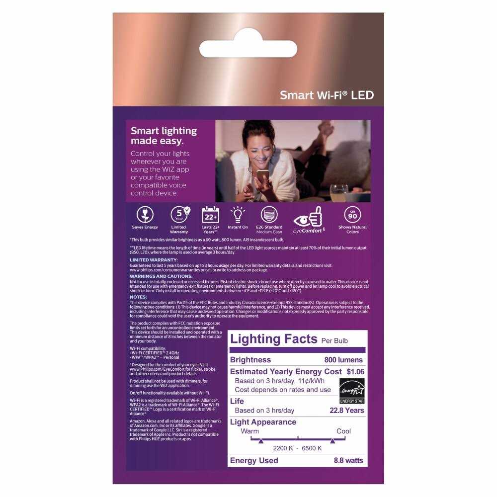 Philips Smart LED 60-Watt A19 General Purpose Light Bulb Frosted Color & Tunable White - Image 2