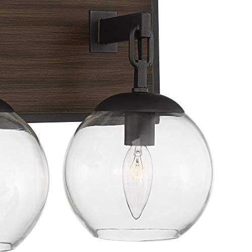 Possini Euro Design Webly Industrial Rustic Wall Light Gunmetal Faux Wood Hardwire 20 3-Light Fixture Clear Glass Globe Shade for Bedroom Bathroom - Image 4