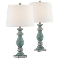 Regency Hill Patsy Country Cottage Table Lamps Set of 2 Blue Gray Washed Tapered Fabric Drum Shade for Living Room Bedroom Bedsi