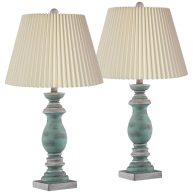 Regency Hill Patsy Country Cottage Table Lamps Set of 2 Blue Gray Washed Tapered Fabric Drum Shade for Living Room Bedroom Bedsi