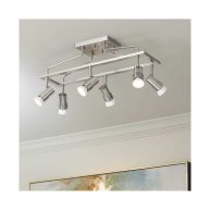 Pro Track Sven 6-Head LED Ceiling Track Light Fixture Kit Spot Light GU10 Silver Brushed Nickel Finish Metal Modern Cage Kitchen Bathroom 22 Wide