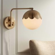 360 Lighting Kelowna Modern Swing Arm Wall Brass Plug-in Light Fixture Globe Glass Shade for Bedroom Bedside Living Room Reading