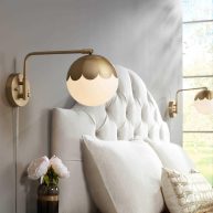 360 Lighting Kelowna Modern Swing Arm Wall Brass Plug-in Light Fixture Globe Glass Shade for Bedroom Bedside Living Room Reading