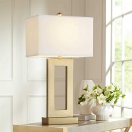 360 Lighting Marshall Modern Table Lamp 30 Tall Gold Open Base Oatmeal Rectangular Shade for Bedroom Living Room Bedside Nightstand Office House Home