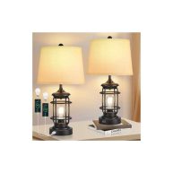 AKASUKI Farmhouse Table Lamps Set of 2 3 Way Dimmable Bedside Touch Lamp with USB Port