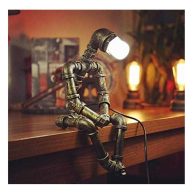 PUPERY Steampunk Table Lamp,Retro Industrial Bronze Pipe Robot Desk Lamp with 2 Edison Bulbs Lamp Creative Gift