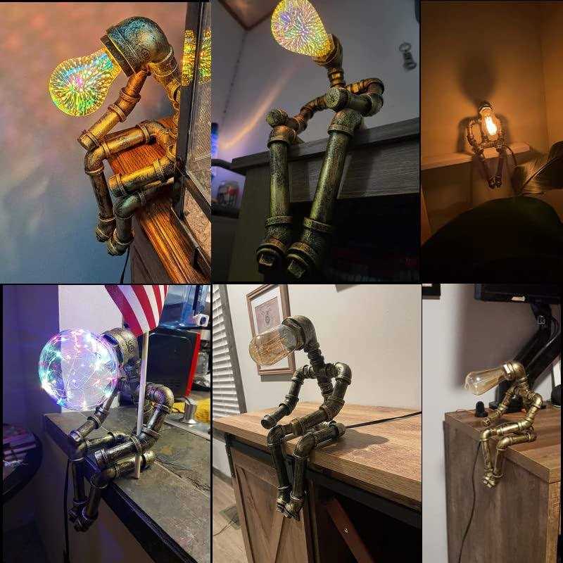 PUPERY Steampunk Table Lamp,Retro Industrial Bronze Pipe Robot Desk Lamp with 2 Edison Bulbs Lamp Creative Gift - Image 2