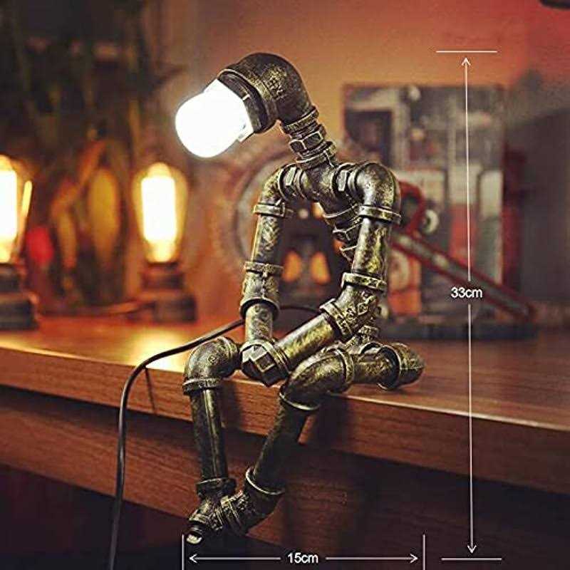 PUPERY Steampunk Table Lamp,Retro Industrial Bronze Pipe Robot Desk Lamp with 2 Edison Bulbs Lamp Creative Gift - Image 3