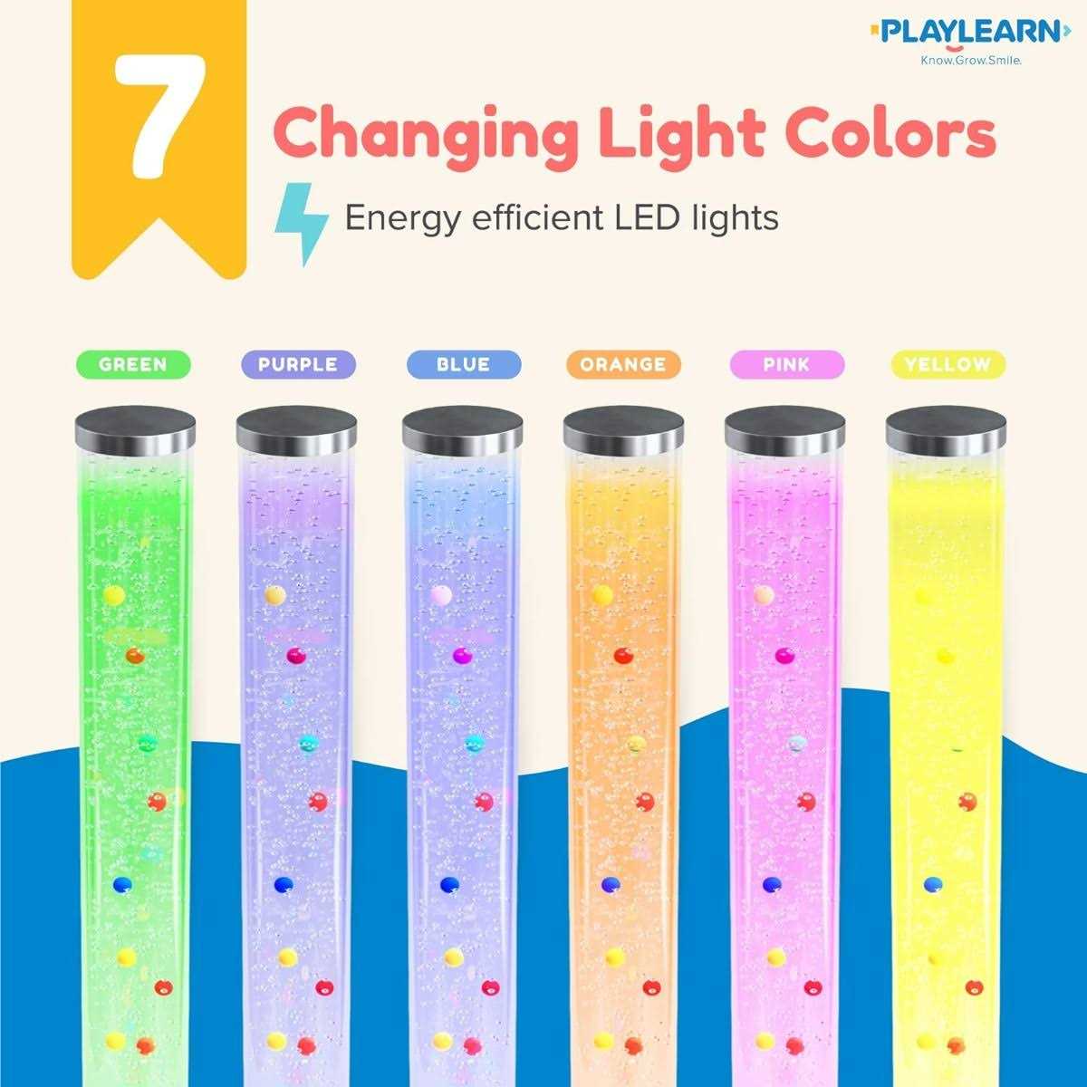 Playlearn Bubble Lamp 7 LED Color Changing Sensory Tube Light with Asmr Hum - Image 2