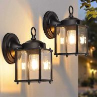 Outdoor Wall Lantern, Exterior Waterproof Wall Sconce Light Fixtures, Black Front Door Wall Lighting with Clear Beveled Glass Shade, Anti-rust E26 Soc