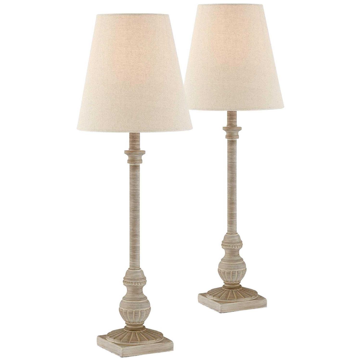 Regency Hill Loreno Traditional Buffet Table Lamps 24 High Set of 2 Whitewashed Oatmeal Linen Drum Shade for Bedroom Living Nightstand Family Room