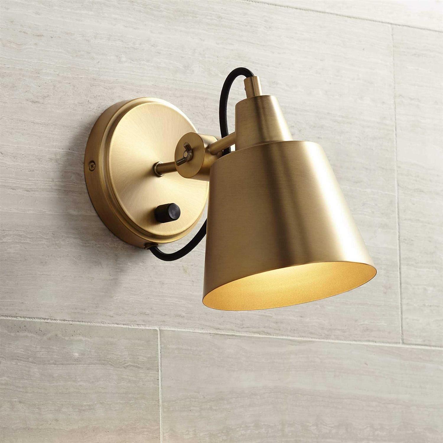Possini Euro Design Capetown Modern Wall Light Sconce Warm Brass Hardwire 5 3/4 inch Fixture Up Down Swivel for Bedroom Reading Living Room Hallway