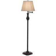 Regency Hill Traditional Swing Arm Floor Lamp 58 Tall Painted Black Bronze Swirl Font Faux Silk Beige Shade for Living Room Reading Office