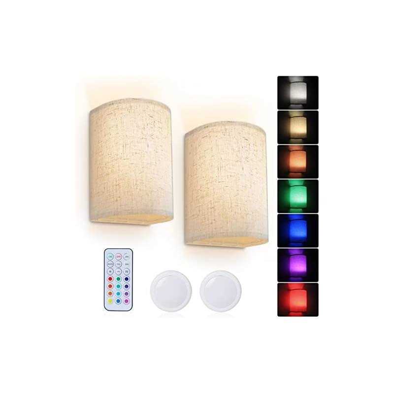 PESUTEN Wall Sconce Lighting Decor Battery Rechargeable Wall Sconce Set of 2 with Fabric Shade Remote Control